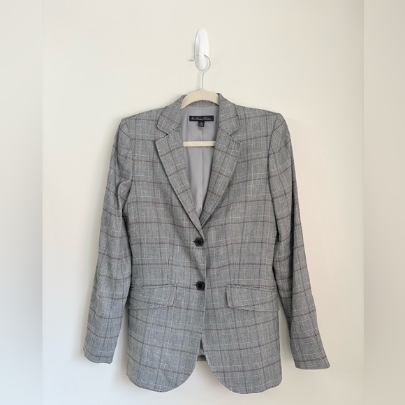 BROOKS BROTHERS Linen Blend Lapel Plaid Blazer Jacket Womens 4 Career Timeless - Picture 2 of 10